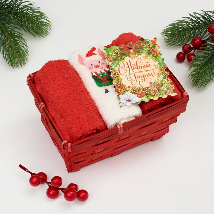 Набор полотенец "Символ года" 30х30 - 3 шт, 100% хл, 340 гр/м2