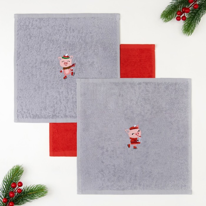 Набор полотенец "Фигуристы" 30х30 - 3 шт, 100% хл, 340 гр/м2