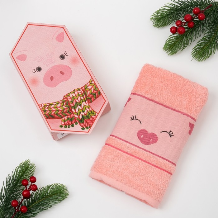 Полотенце махровое "Символ Нового года" 30х70 см 100% хлопок, 370гр/м2