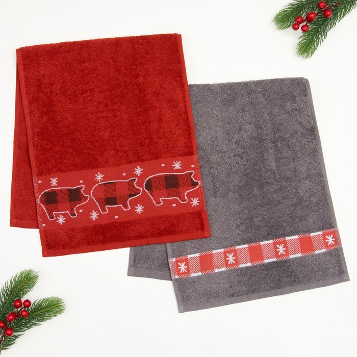 Набор махровых полотенец "С новым счастьем" 30х70 см - 2 шт, 100% хлопок, 370 гр/м2