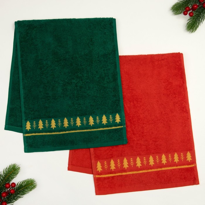 Набор махровых полотенец "С Новым годом" 30х70 см - 2 шт, 100% хлопок, 370 гр/м2
