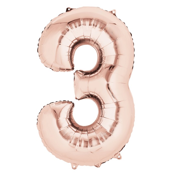 Шар фольгированный 18" Цифра 3, цвет розовое золото, 1 шт