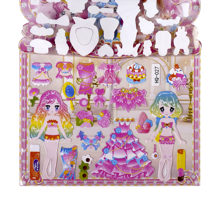 Наклейка пластик 2 листа + раскраска "Платья для принцессы" МИКС 14х19 см