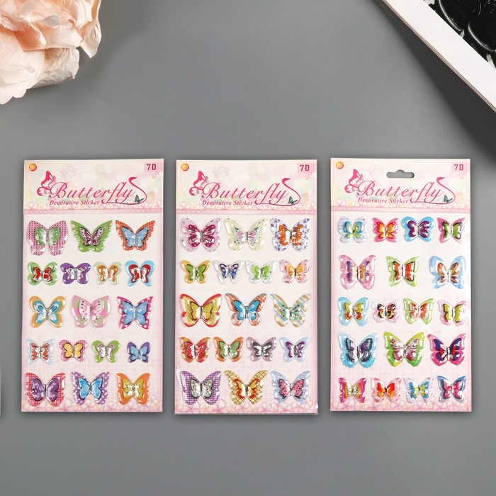 Наклейка пластик объёмная "Бабочки" МИКС 22,5х12,5 см