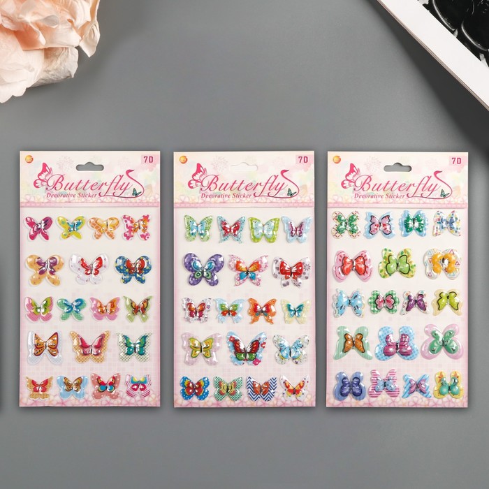 Наклейка пластик объёмная "Бабочки" МИКС 22,5х12,5 см