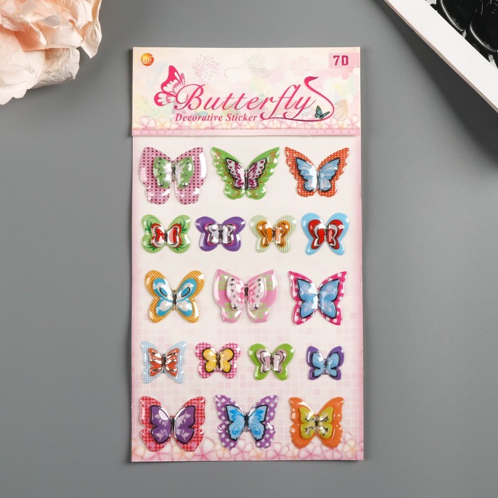 Наклейка пластик объёмная "Бабочки" МИКС 22,5х12,5 см