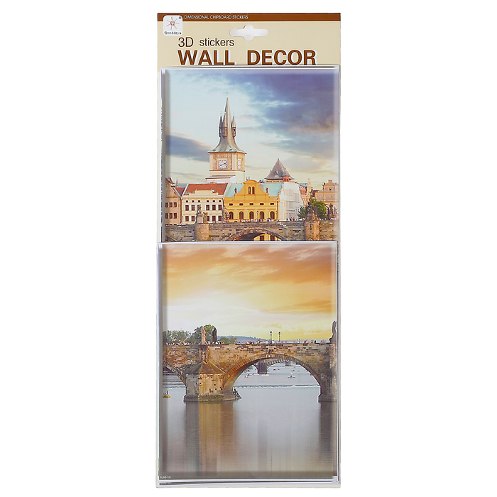 Наклейка пластик "Замок у реки" (набор 4 листа) 2 шт-15х20 см, 2 шт-15х35 см 40х15,5 см