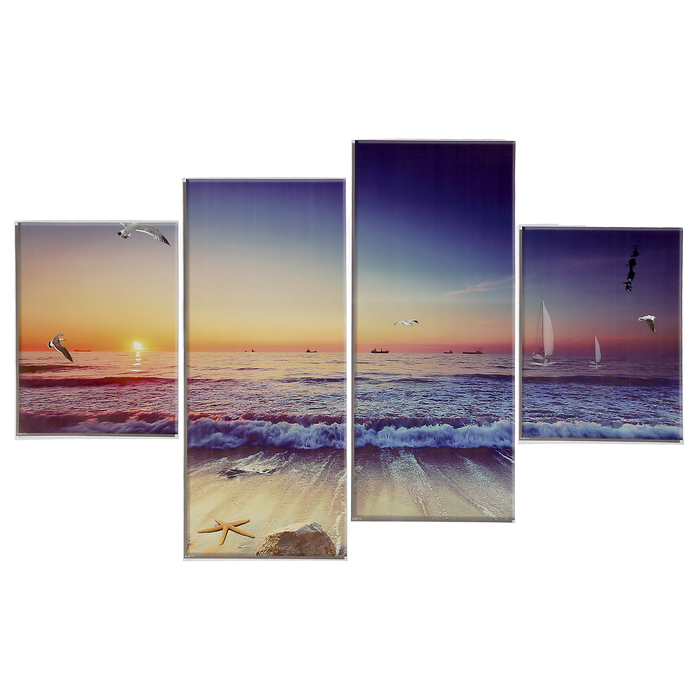 Наклейка пластик "Закат на море"(набор 4 листа) 2 шт -15х20 см, 2 шт-15х35 см 40х15,5 см