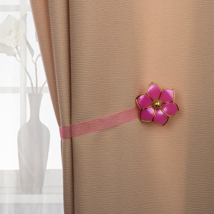 Подхват для штор на ленте "Цветок", d=6см, 1шт, золотая кромка, цвет розовый