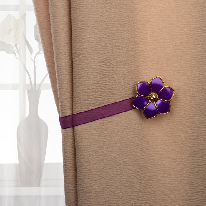 Подхват для штор на ленте "Цветок", d=6см, 1шт, золотая кромка, цвет сиреневый