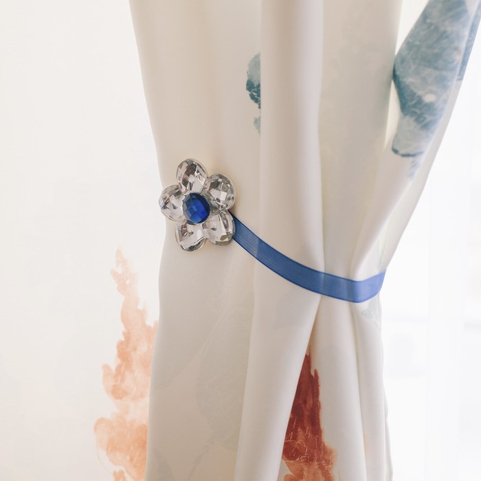 Подхват для штор на ленте "Цветок ромашка", d=6см, 1шт, цвет синий