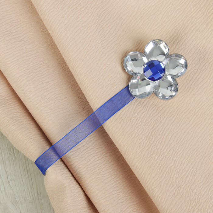 Подхват для штор на ленте "Цветок ромашка", d=6см, 1шт, цвет синий