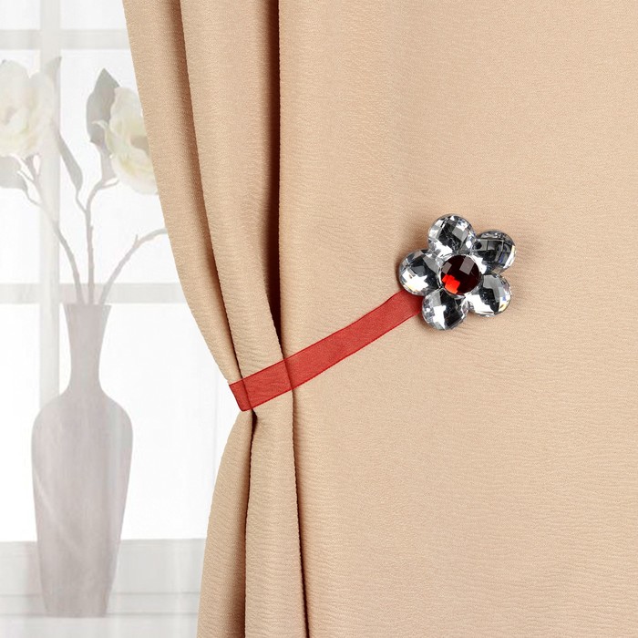 Подхват для штор на ленте "Цветок ромашка", d=6см, 1шт, цвет бордовый