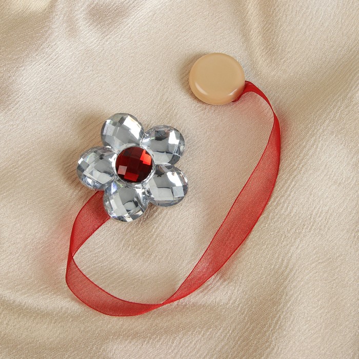 Подхват для штор на ленте "Цветок ромашка", d=6см, 1шт, цвет бордовый