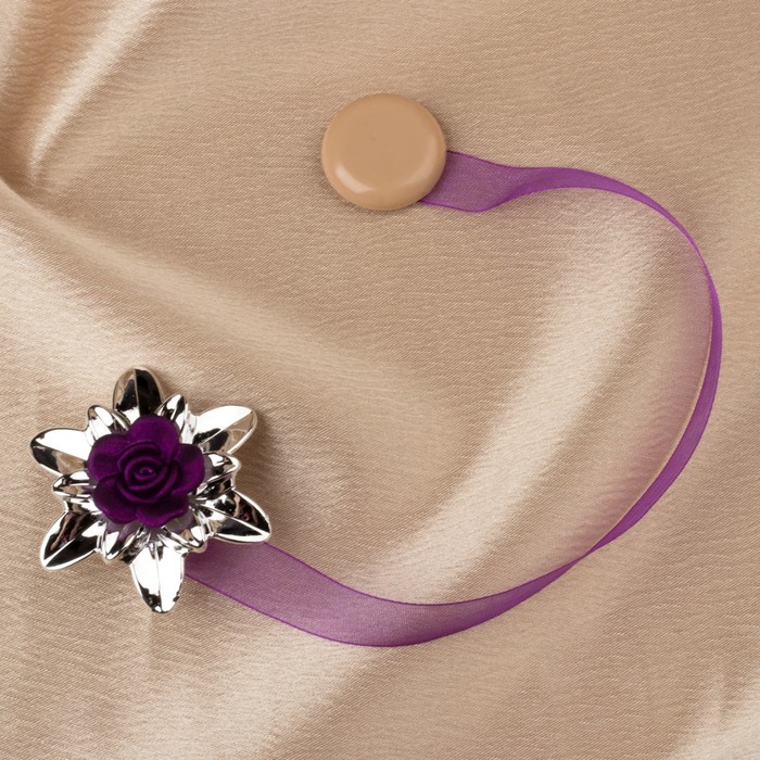 Подхват для штор на ленте "Цветок роза", d=6см, 1шт, цвет сиреневый