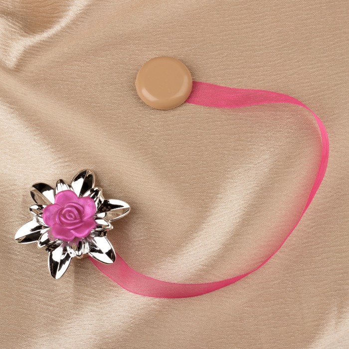 Подхват для штор на ленте "Цветок роза", d=6см, 1шт, цвет розовый