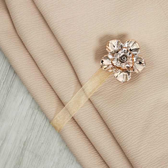 Подхват для штор на ленте "Цветок с розой", d=6см, 1шт, перламутровый