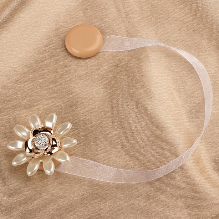Подхват для штор на ленте "Цветок ромашка", d=6см, 1шт, перламутровый