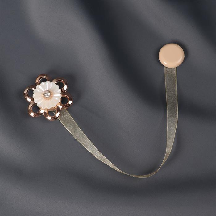 Подхват для штор на ленте "Цветок со стразой", d=6см, 1шт, перламутровый