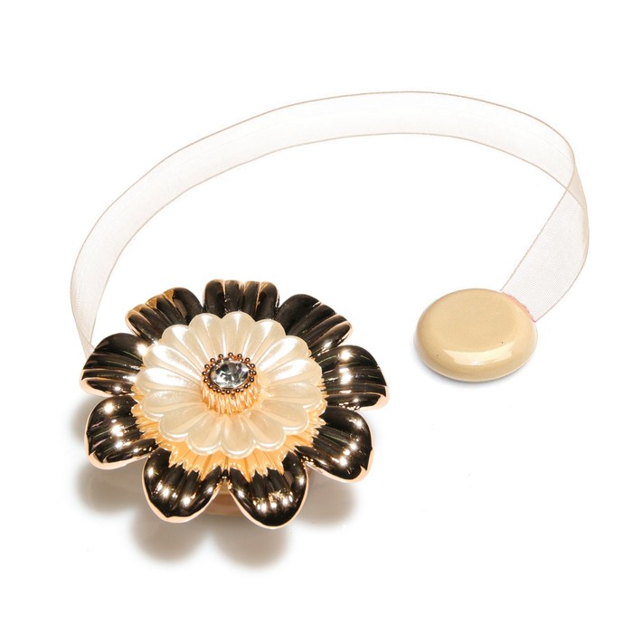 Подхват для штор на ленте "Цветок", d=6см, 1шт, перламутровый, блестящий