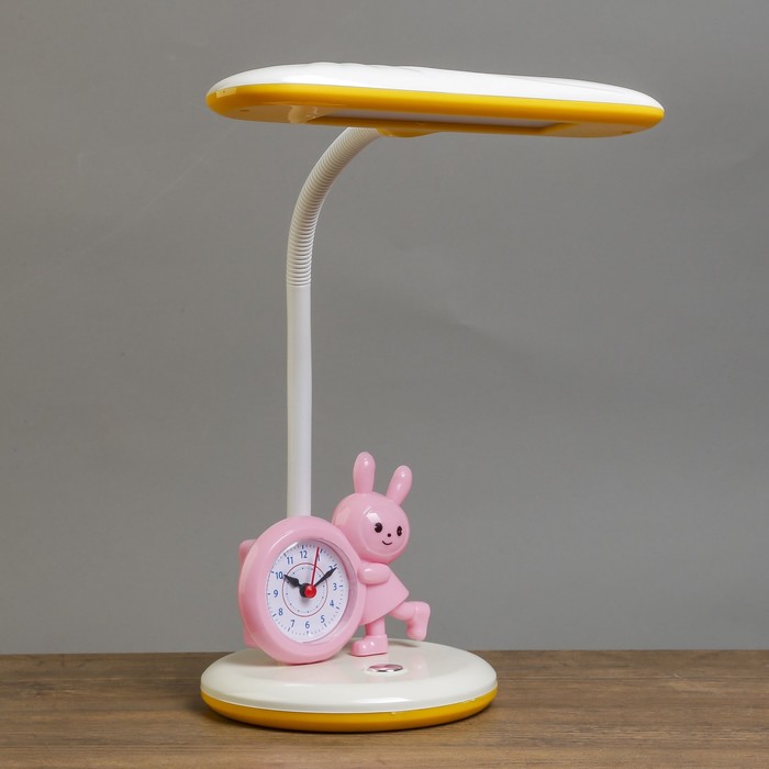 Светильник настольный с часами &quot;Зайка желто-белый&quot; 30LED 26х16,5х49 см