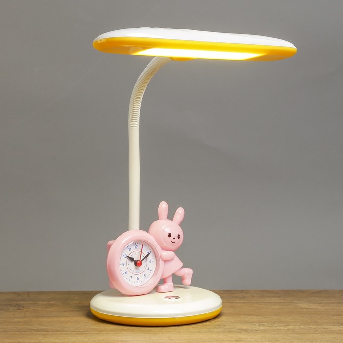 Светильник настольный с часами "Зайка желто-белый" 30LED 26х16,5х49 см