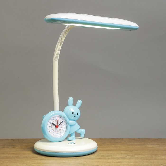 Светильник настольный с часами "Зайка сине-белый" 30LED 26х16,5х49 см
