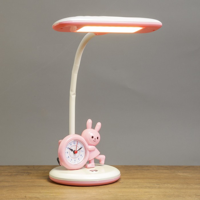 Светильник настольный с часами "Зайка розово-белый" 30LED 26х16,5х49 см
