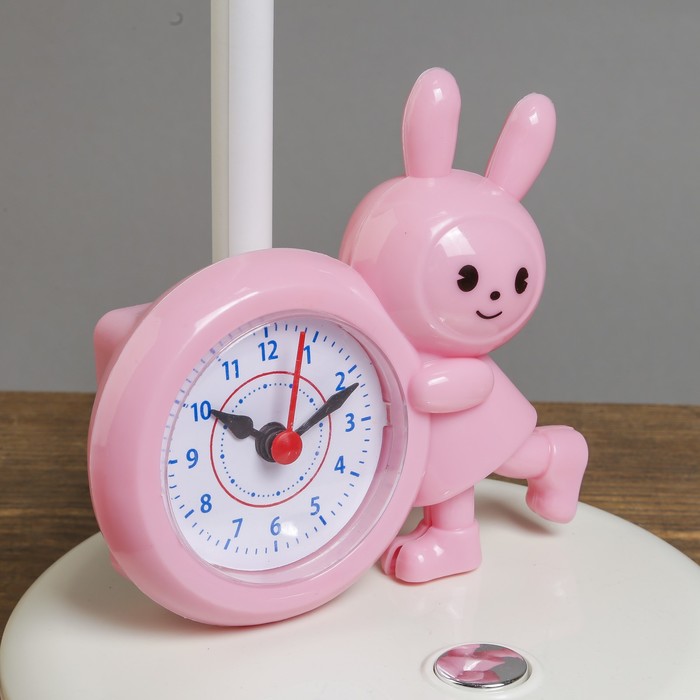 Светильник настольный с часами "Зайка розово-белый" 30LED 26х16,5х49 см