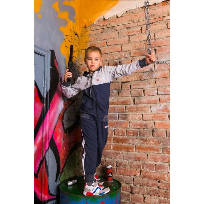 Спортивный костюм для мальчика, синий/св-серый, рост 140-146 (38)