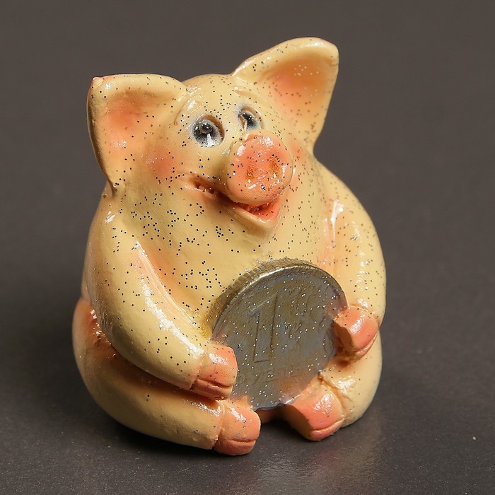 Фигура "Свинка рубль бережет" розовая 5х5х5см