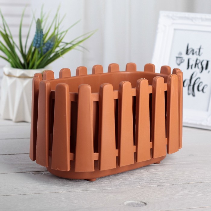 Кашпо "Заборчик" 22,5х13х13 см, Цвет терракот