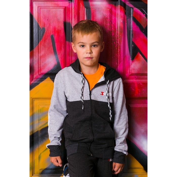 Спортивный костюм для мальчика, т-серый/св-серый, рост 122-128 (32)