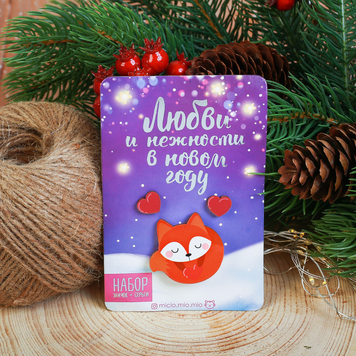 Набор "Любви и нежности", значок, серёжки