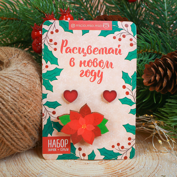 Набор "Расцветай", значок, серёжки