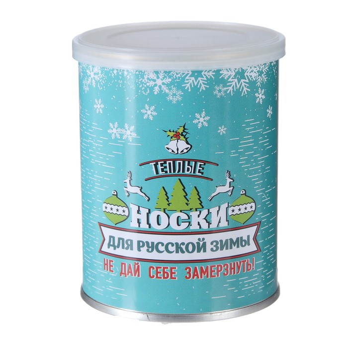Носки в консервной банке "Носки для русской зимы" (носки мужские махровые,синие с белым)