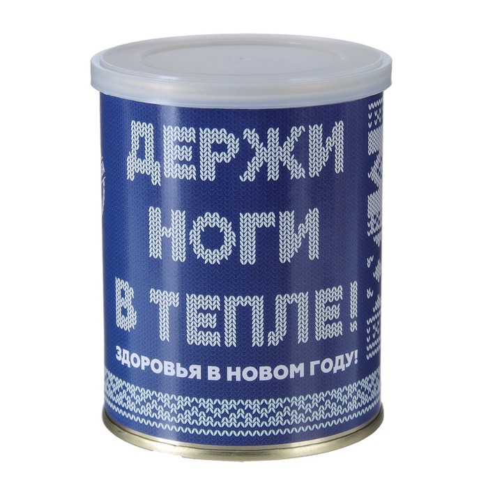 Носки в консервной банке "Держи ноги в тепле" (носки мужские махровые,синие с белым )