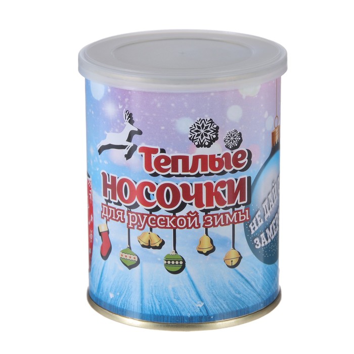Носки в консервной банке "Теплые носочки для русской зимы"(носки женск. махр.крас. с белым)