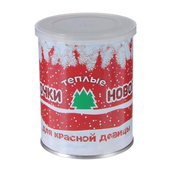 Носки в консервной банке "Носочки новогодние для  девицы" (носки жен. махр.красн. с белым)