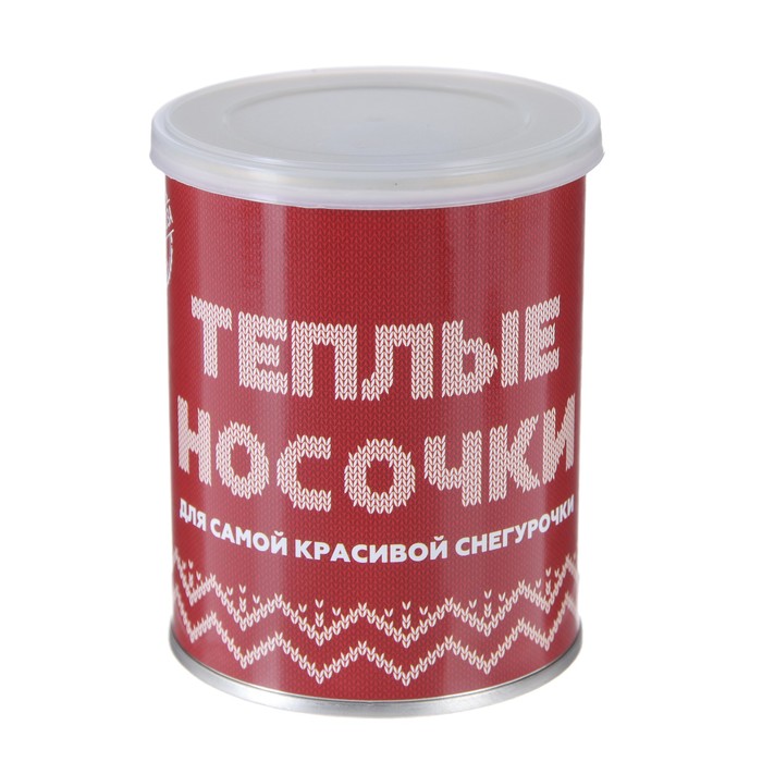 Носки в консервной банке "Носочки для снегурочки" (носки женские махровые,красные с белым)