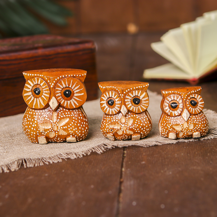 Сувенирный набор "Совы" дерево 4,5,6 см