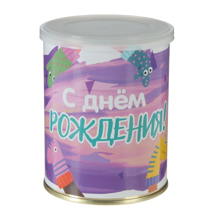 Носки в консервной банке "С Днем рождения!" (носки мужские, цвет черный)