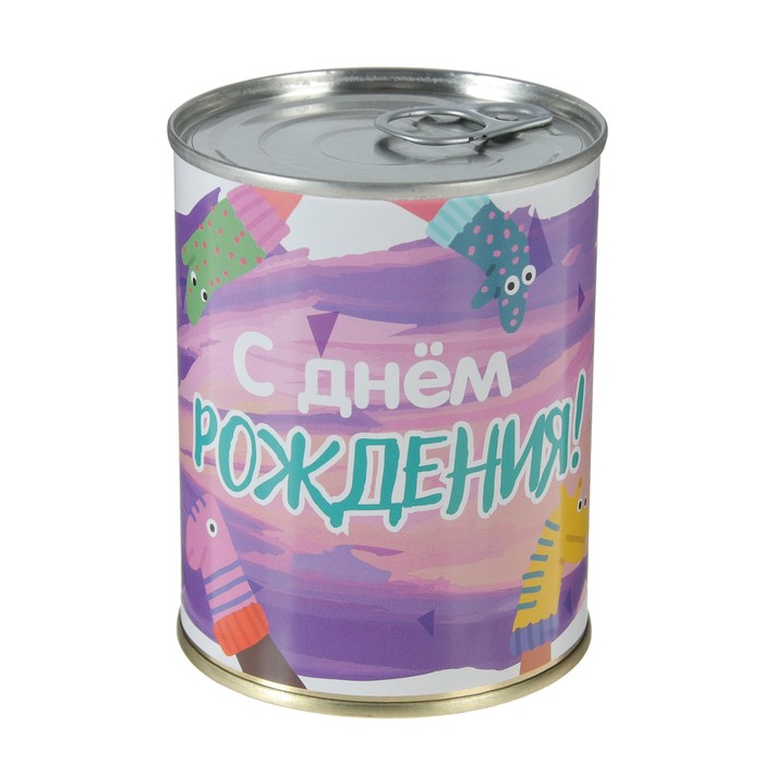 Носки в консервной банке "С Днем рождения!" (носки мужские, цвет черный)