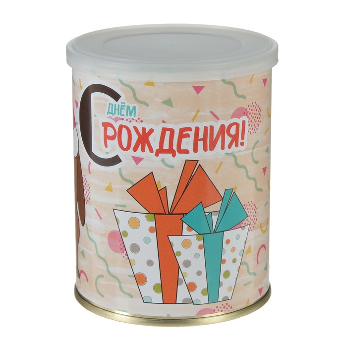 Носки в консервной банке "С Днем рождения! (собака)" (носки мужские, цвет черный)