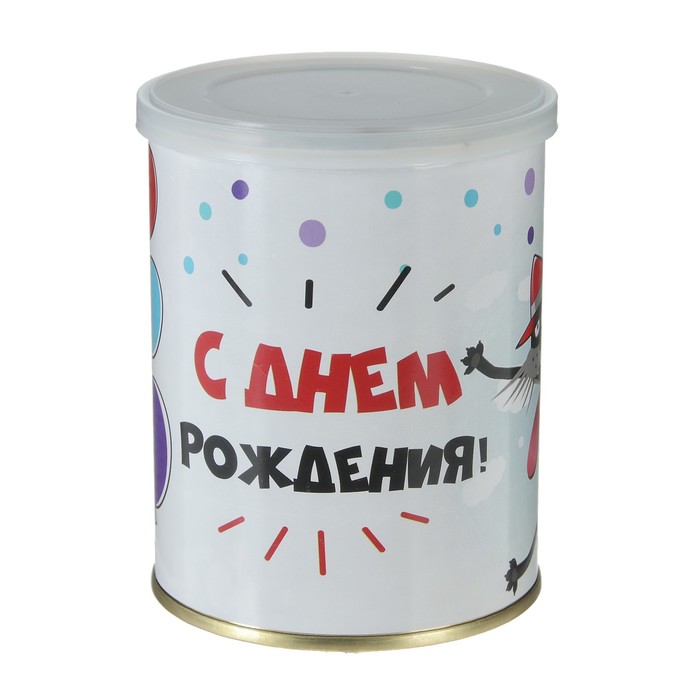 Носки в консервной банке "С Днем рождения! (кот)" (носки мужские, цвет черный)