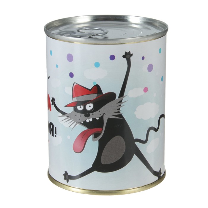 Носки в консервной банке "С Днем рождения! (кот)" (носки мужские, цвет черный)