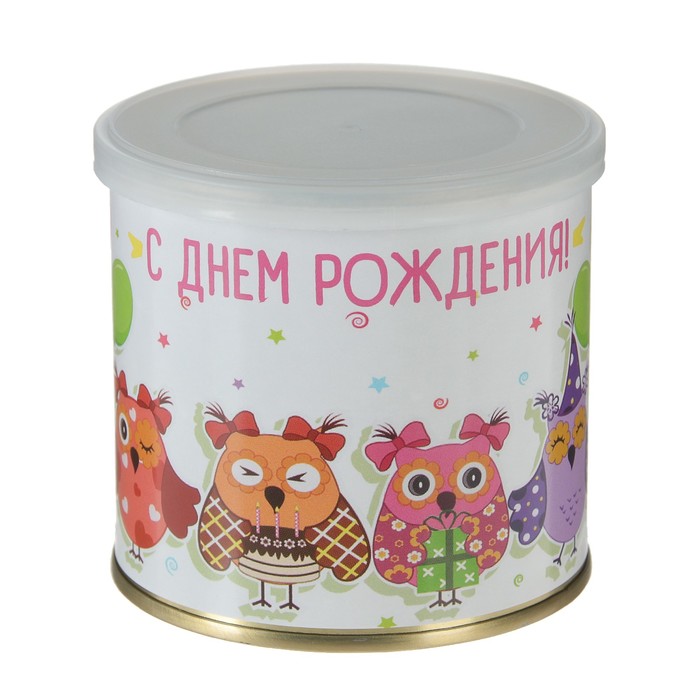 Носки в консервной банке "С Днем рождения! (совы)" (носки женские, цветные)