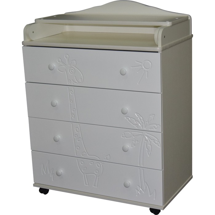 Комод пеленальный "Любаша №3 Жираф" МДФ 800/4, белый