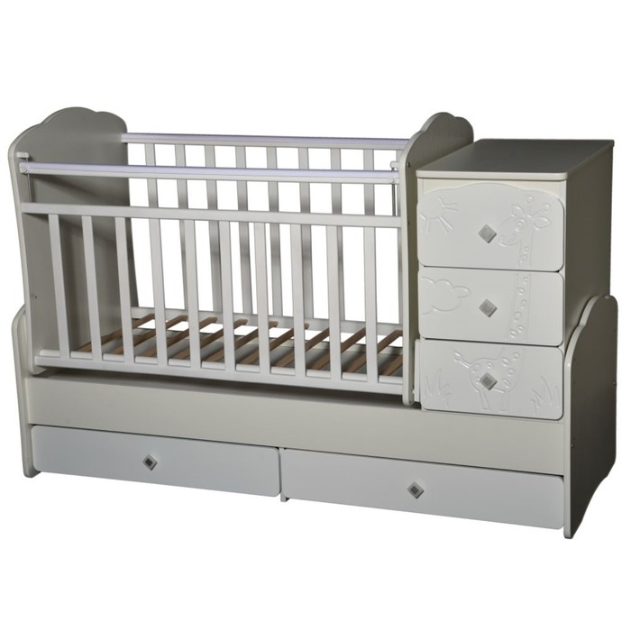 Кровать-трансформер "Ульяна №1 Жираф", маятник поперечный, белая