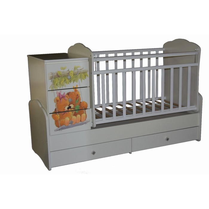 Кровать-трансформер "Ульяна №1 Мишка", маятник поперечный, белая